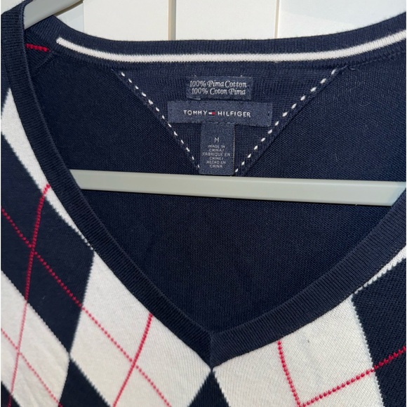 Vintage Tommy Hilfiger Sweater Women’s Medium Argyle Preppy 100% Pima Cotton EUC - Picture 2 of 5